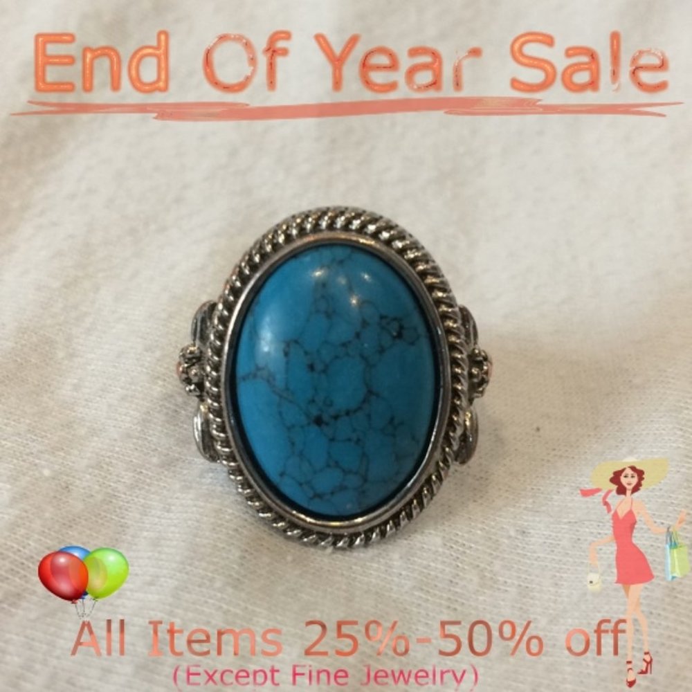 Silver metal and Turquoise like stone Ring